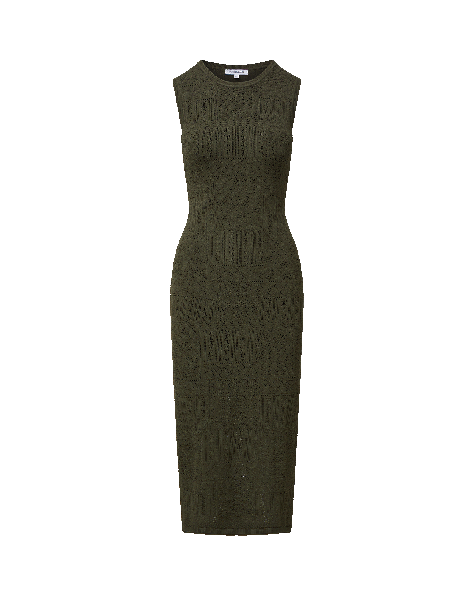 Veronica Beard Olive green knit midi dress with geometric patterns