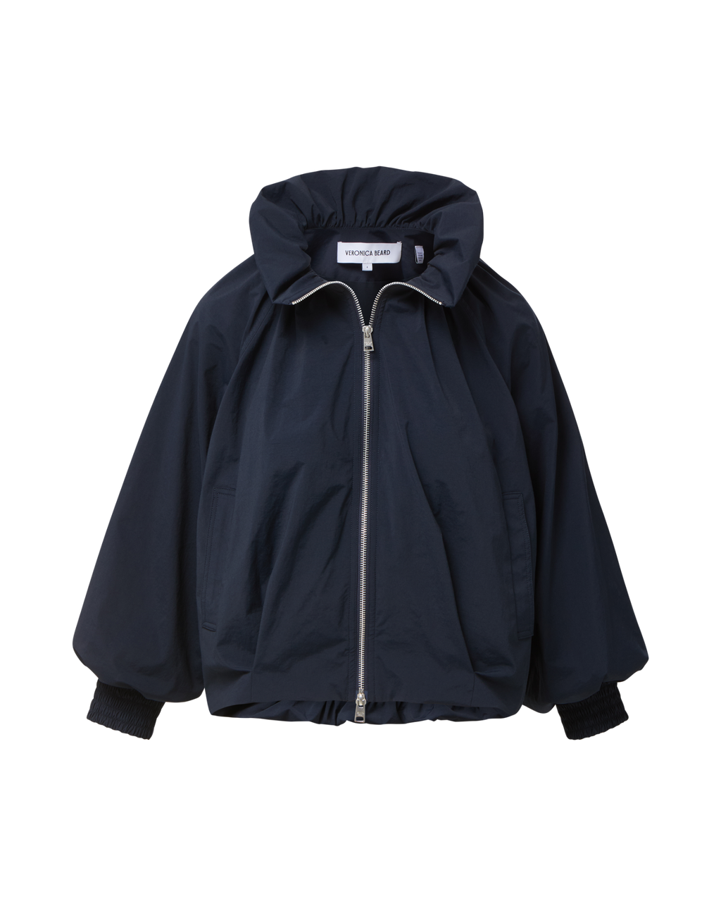 Veronica Beard Navy bomber jacket with gathered collar and cuffs