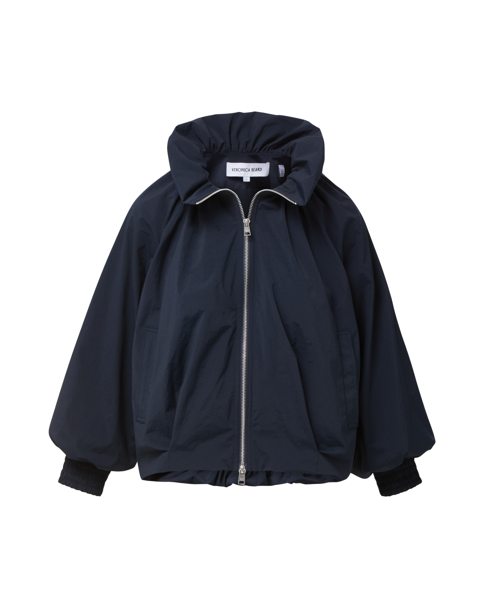 Veronica Beard Navy bomber jacket with gathered collar and cuffs