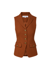 Veronica Beard Brown vest with gold buttons and flap pockets.