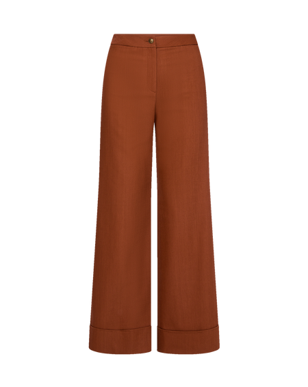 Veronica Beard Brown ribbed knit tank top and rust wide-leg
