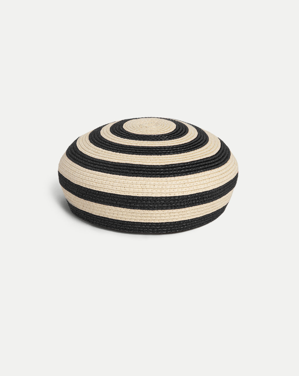 Veronica Beard Black and beige striped woven straw hat.