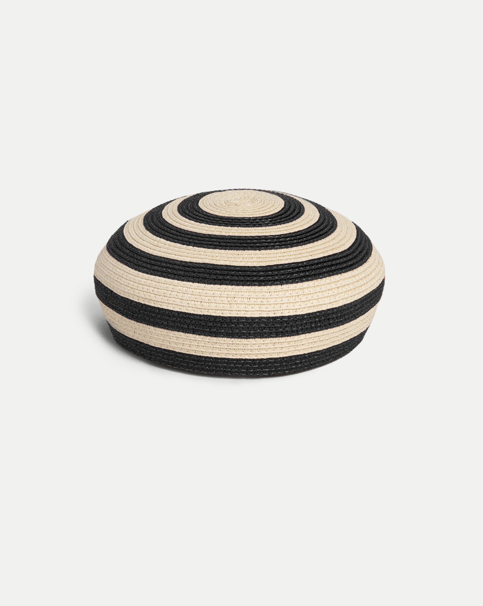 Veronica Beard Black and beige striped woven straw hat.