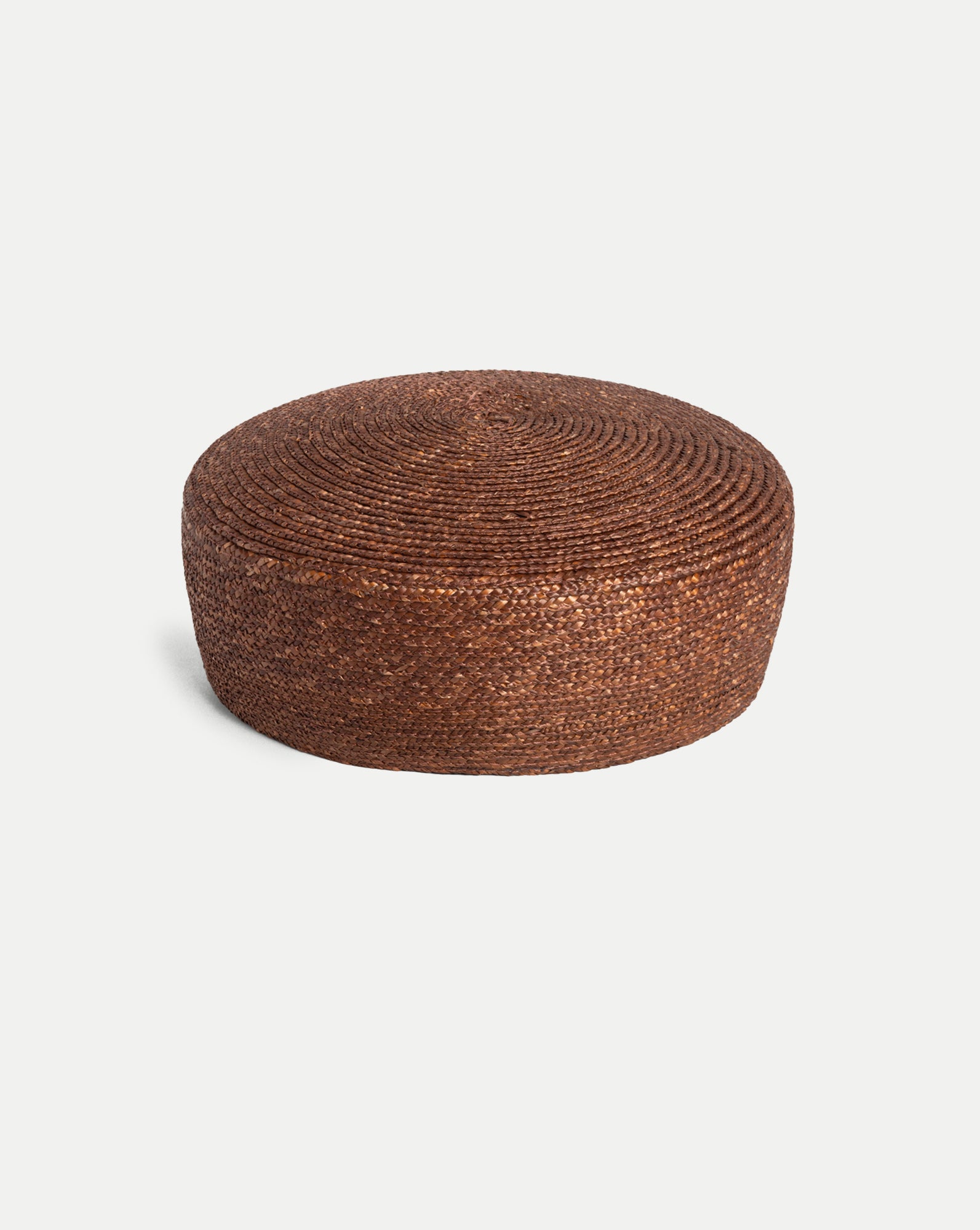 Veronica Beard Brown woven straw round ottoman.