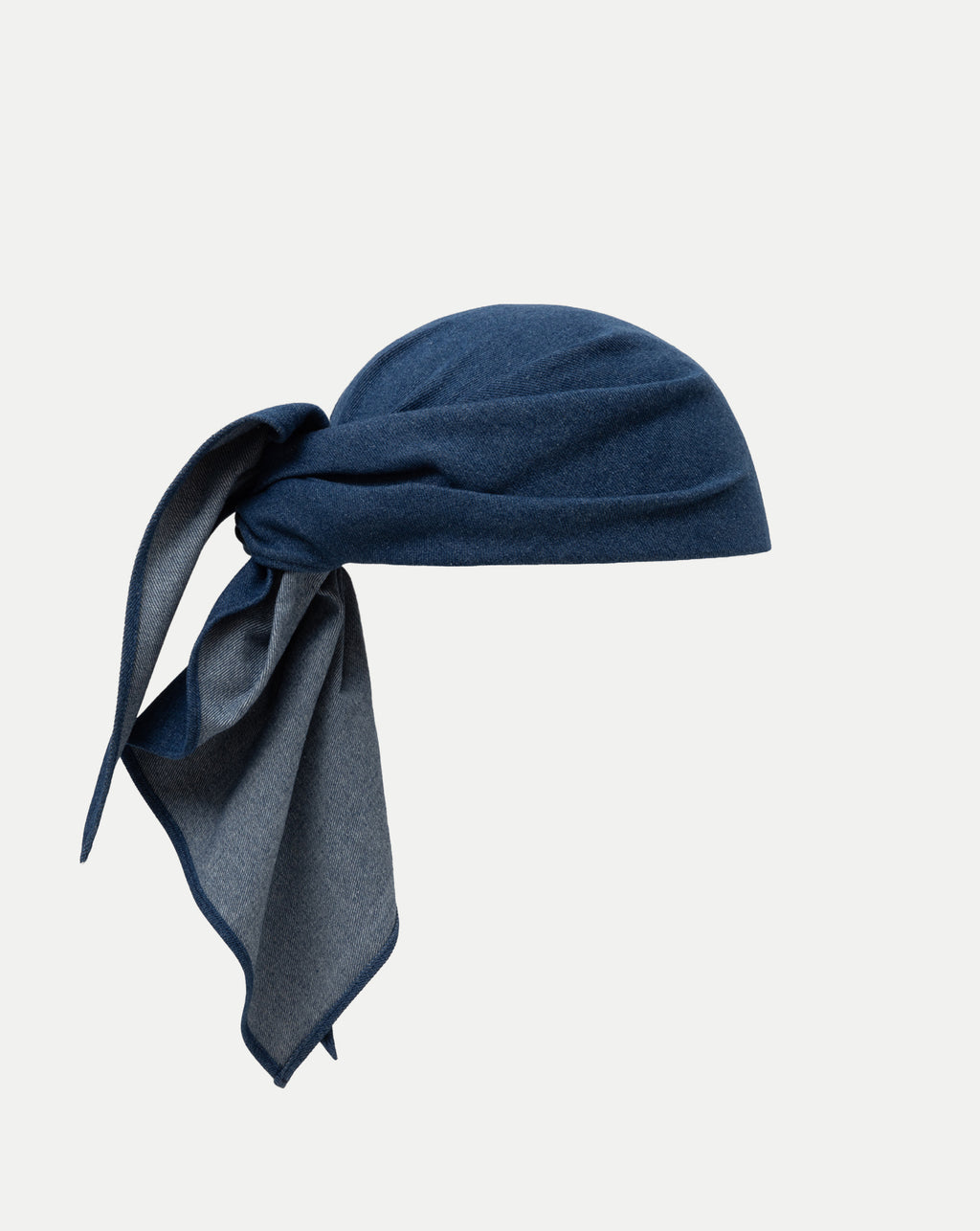 Veronica Beard Blue knit bandana, tied.