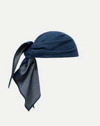 Veronica Beard Blue knit bandana, tied.