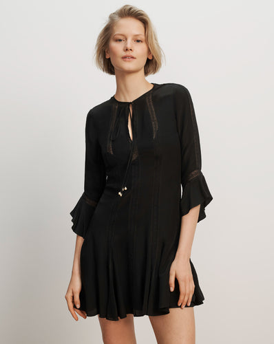 Veronica Beard Black mini dress with lace trim and flared