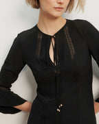Veronica Beard Black long-sleeve dress with lace inserts and tie-neck