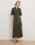 Veronica Beard Olive green satin midi shirt dress with short