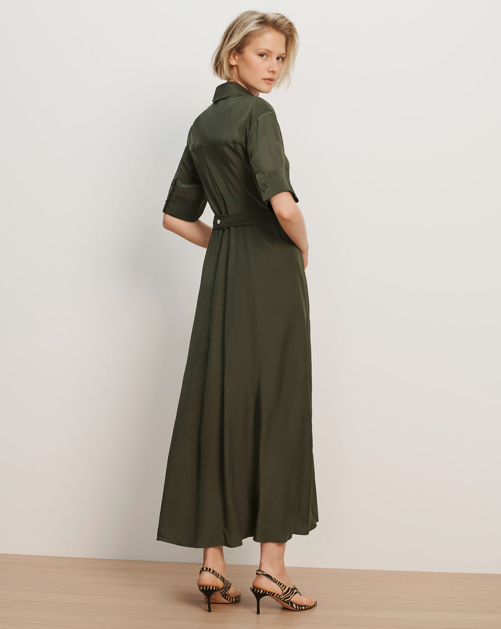 Perenna Maxi Shirtdress in Dark Green Loden
