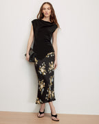 Veronica Beard Black cowl neck top and black floral midi