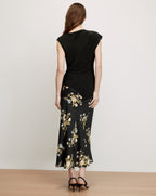 Veronica Beard Black cap-sleeve top and black floral midi skirt