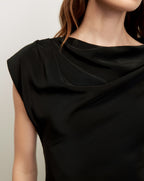 Veronica Beard Black satin sleeveless top with cowl neck.