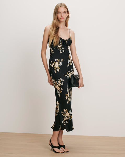 Kieren Floral Slip Dress in Black Multi | Veronica Beard