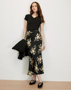 Veronica Beard Black floral satin midi skirt