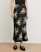 Veronica Beard Black floral midi skirt with cream and blue