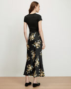 Veronica Beard Black floral satin midi skirt