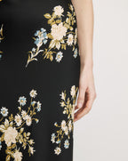 Veronica Beard Black floral midi skirt with cream and blue