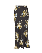 Veronica Beard Black floral maxi skirt with a black t-shirt.