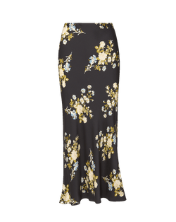 Veronica Beard Black floral maxi skirt with a black t-shirt.