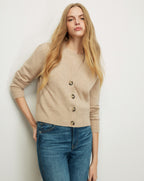 Veronica Beard Beige cashmere cardigan with brown buttons.