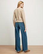 Veronica Beard Beige knit sweater with puff sleeves and wide-leg