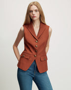Veronica Beard Rust sleeveless vest with gold buttons and flap