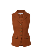 Veronica Beard Rust sleeveless vest with gold buttons and flap