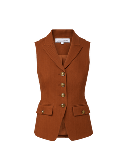 Veronica Beard Rust sleeveless vest with gold buttons and flap