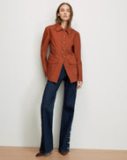 Veronica Beard Rust linen blazer with gold buttons and flap