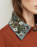 Veronica Beard Brown jacket with blue collar, embroidered with beads
