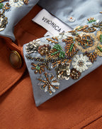 Veronica Beard Rust linen blazer with notched lapels and dark
