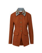 Veronica Beard Rust linen blazer with notched lapels and dark