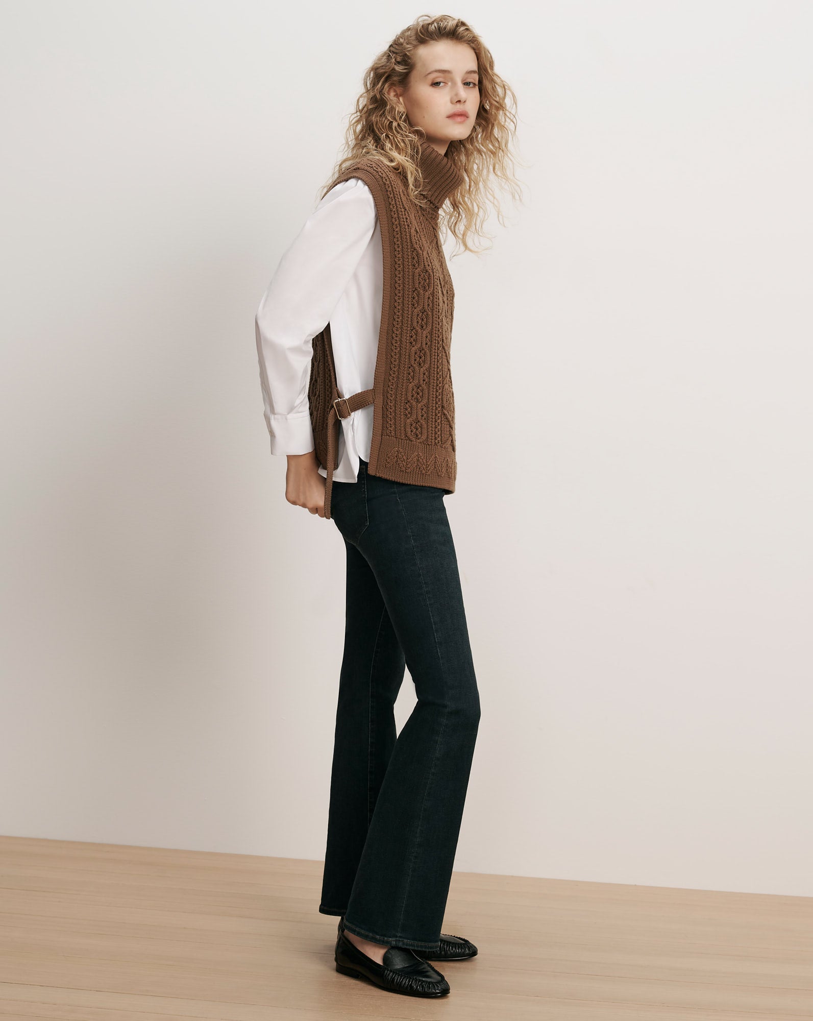 Veronica Beard Brown cable knit turtleneck sweater vest.