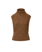 Veronica Beard Brown cable knit turtleneck vest.