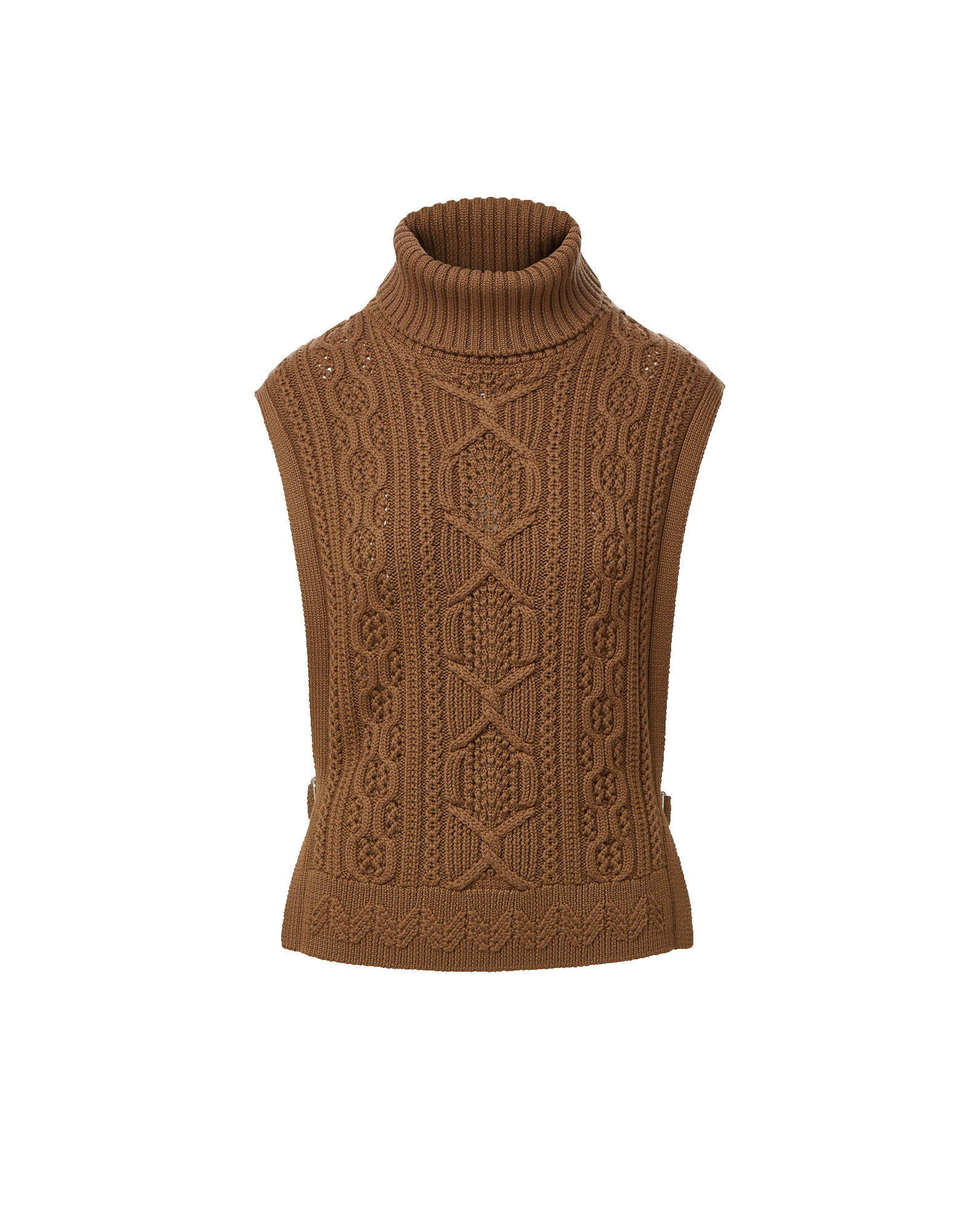 Veronica Beard Brown cable knit turtleneck vest.