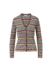 Veronica Beard Striped knit cardigan with V-neck and button closure.