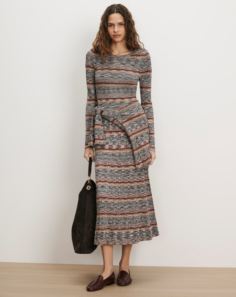 Veronica Beard Striped knit midi dress with tie waist.