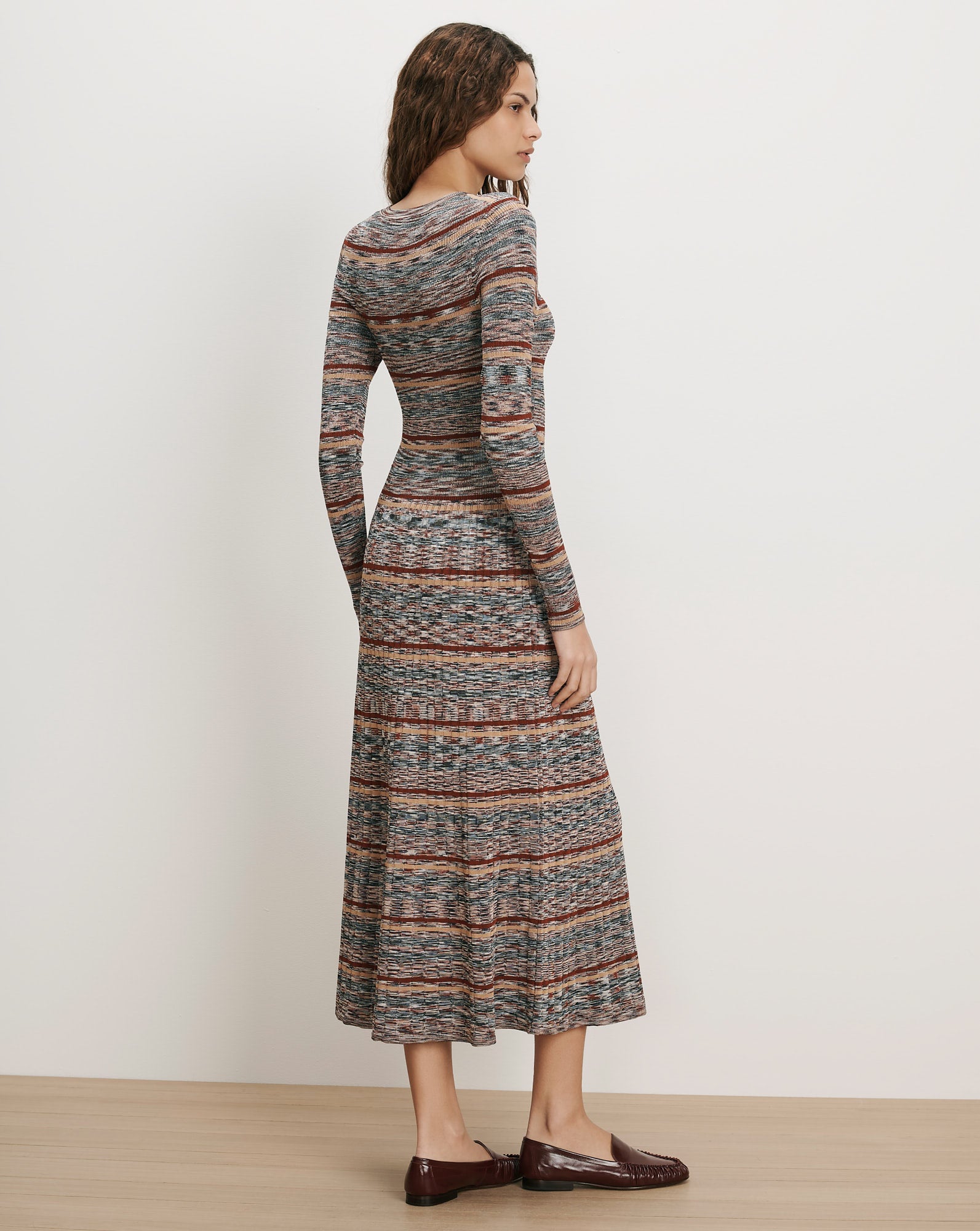 Veronica Beard Striped knit midi dress with long sleeves.