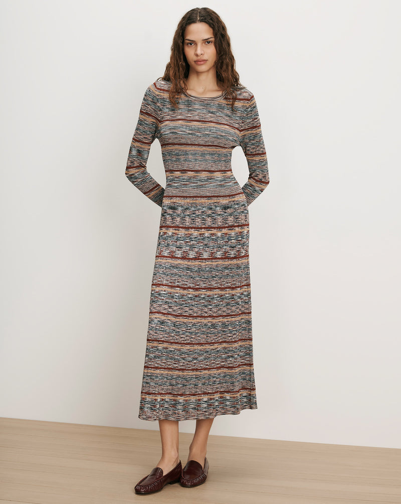 Veronica Beard Striped knit midi dress with long sleeves.