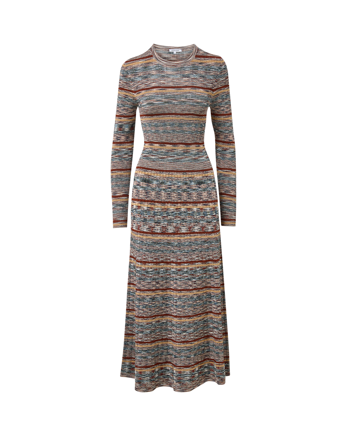 crew neck sleeved knit midi dress Veronica Beard Nami | Rust Multi Khaki dress