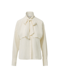 Veronica Beard Cream silk blouse with pussy bow and long sleeves.