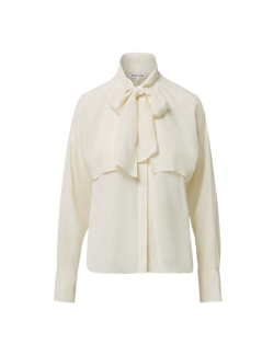 Veronica Beard Cream silk blouse with pussy bow and long sleeves.