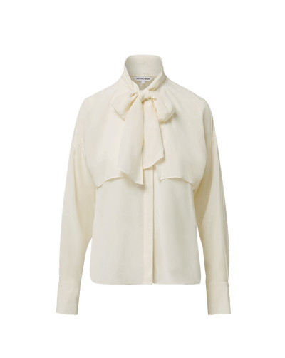 Veronica Beard Cream silk blouse with pussy bow and long sleeves.