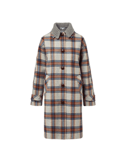 Veronica Beard Plaid wool coat with ribbed collar and button closure.