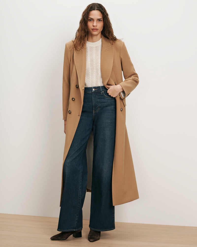 Veronica Beard Dark wash denim wide-leg jeans.