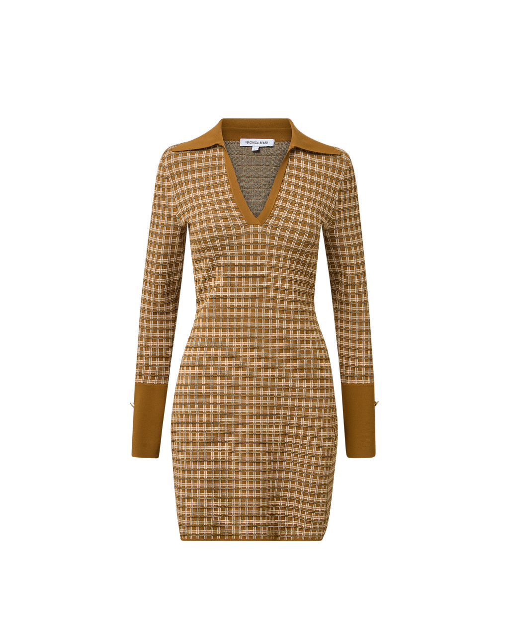 Veronica Beard Brown plaid knit mini dress with collar.