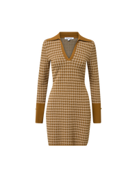 Veronica Beard Brown plaid knit mini dress with collar.