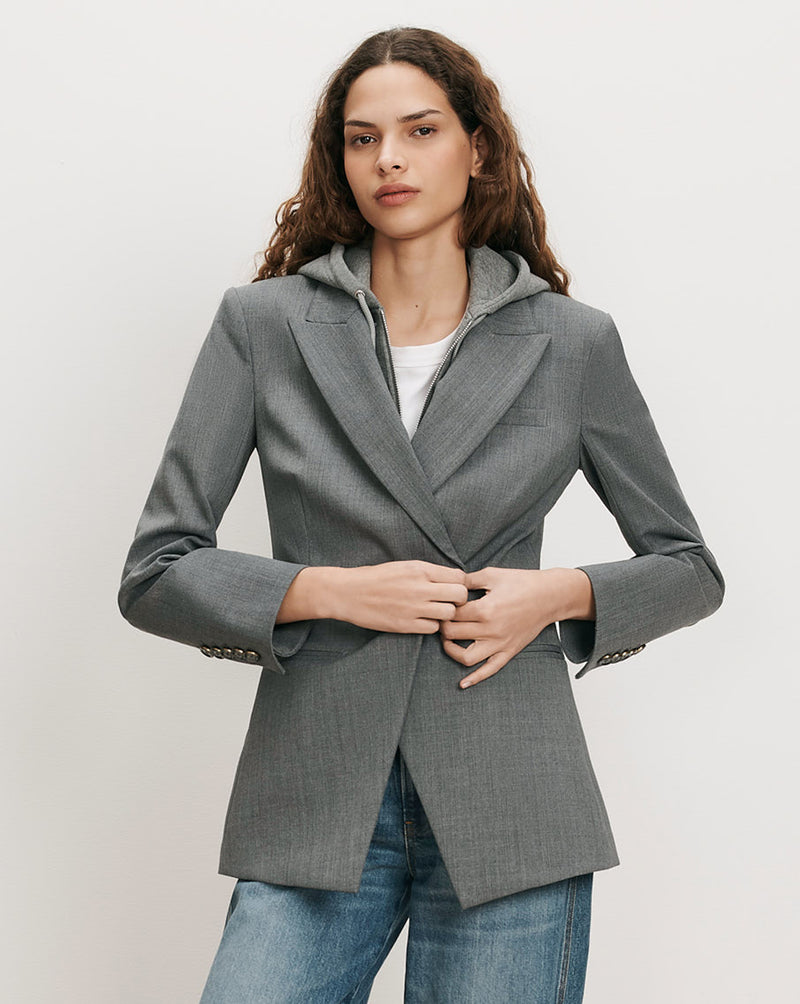 Veronica Beard Gray blazer with a hooded insert.