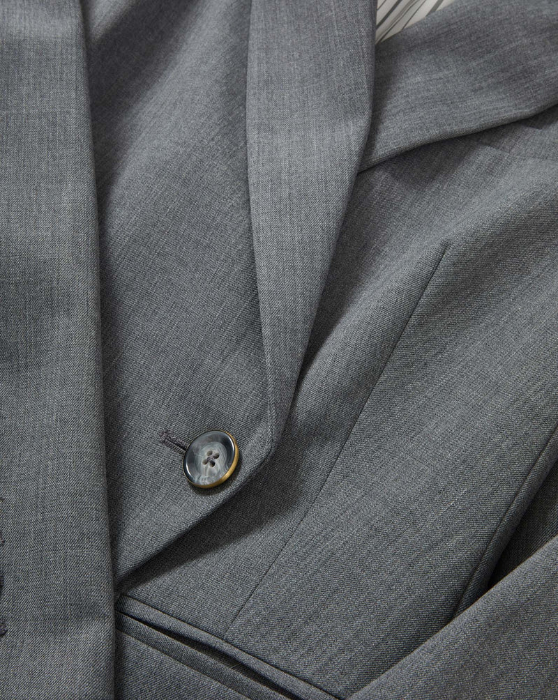 Veronica Beard Gray suit jacket with a single button.